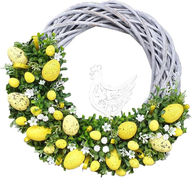 Lollanda Dekokranz Osterkranz Tür hängende Dekoration,Ostereierkranz mit Acryl Osterhase von Lollanda