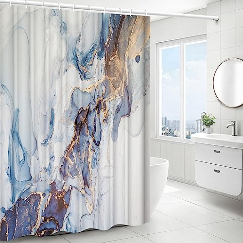 Lollanda Duschvorhang, 180 x 180CM Marmor Duschvorhang aus Stoff, Wasserdicht Duschvorhang mit Duschvorhangringen Anti-Schimmel Duschvorhang als Raumteiler Eignet (Blau, 180x180cm) von Lollanda