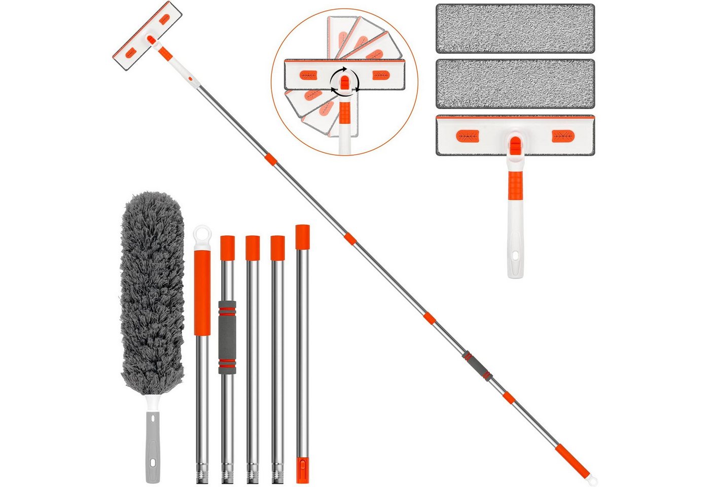 Lollanda Fensterreiniger Fensterwischer mit Teleskopstiel 2 in 1 Teleskopstange, Fensterputzer 180° Rotationskopf von 29 bis 210cm von Lollanda