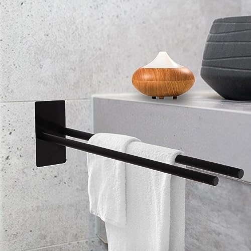 Lollanda Handtuchhalter Zweiarmig, handtuchstange selbstklebend schwarz, handtuchhalter ohne Bohren 304 Edelstahl für Badezimmer, Schlafzimmer, Küche von Lollanda