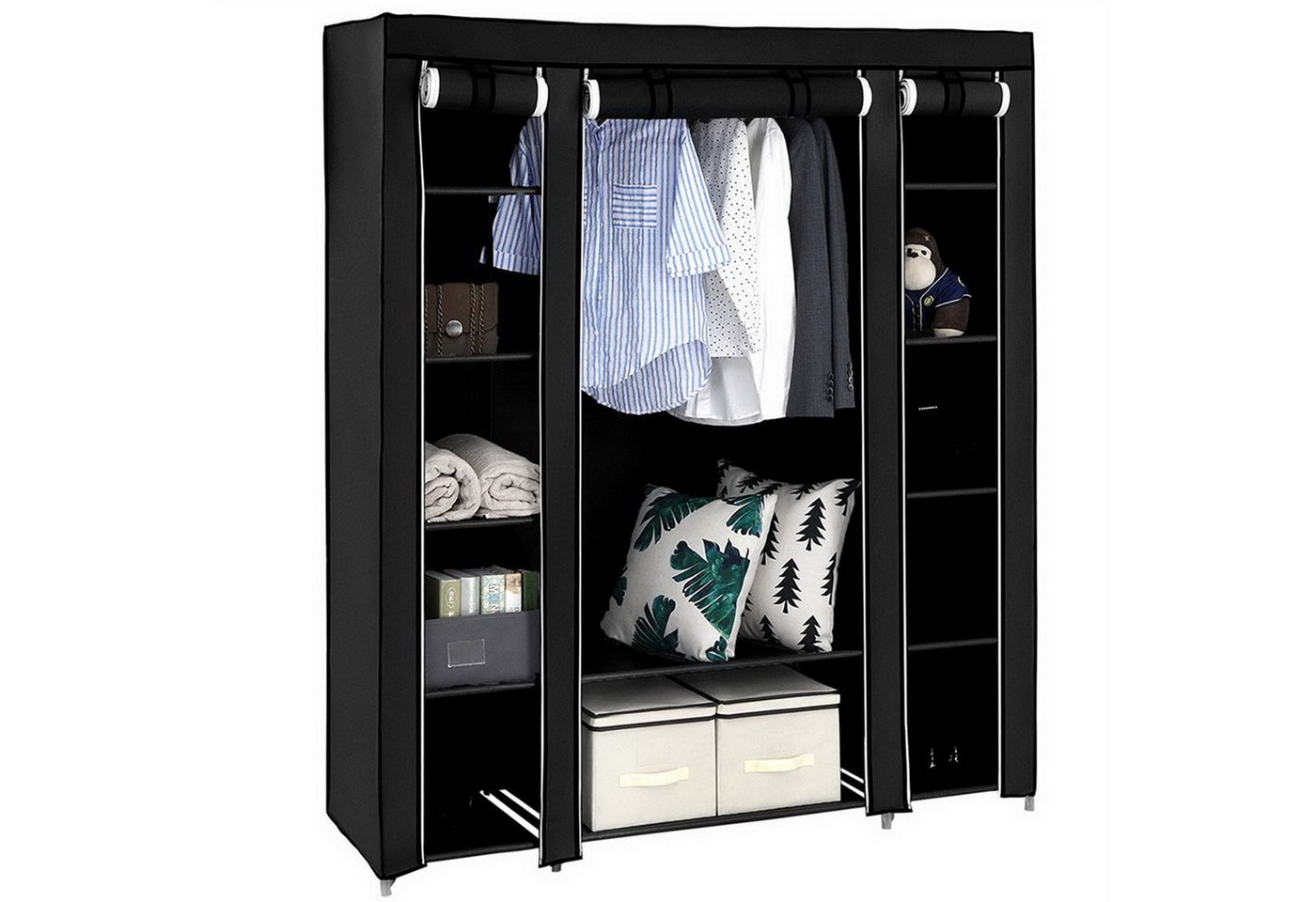 Lollanda Kleiderschrank Stoffschrank 12 mit Kleiderstange und Ablagen 147x44x174 cm von Lollanda