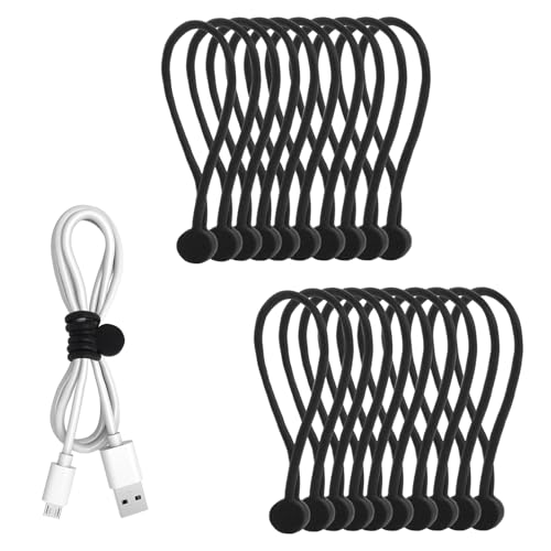 Lollanda Magnetische Kabelbinder aus silikon, Wiederverwendbare Kabelbinder Magnetisch für Organisation und Kabelmanagement, 190mm Magnetic Cable Ties (20 Stück,Schwarz) von Lollanda