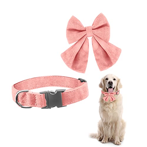 Lollanda Hundehalsband Schleife Hochzeit Abnehmbar Fliege und Halsband Set für Hunde Verstellbar Hunde Fliege Hochzeit Schleifenhalsband (S, Rosa) von Lollanda