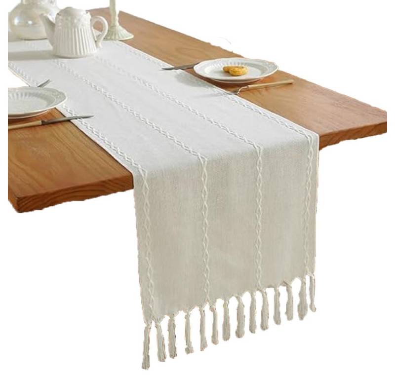 Kaket Tischläufer aus Baumwoll-Leinen, Bauernhaus-Stil, 33x183cm, mit Handquasten, Mit Handquasten, aus Baumwoll-Leinen, rustikales Design Kaket Tischläufer aus Baumwoll-Leinen, Bauernhaus-Stil, 33x183cm, mit Handquasten, Mit Handquasten, aus Baumwoll-Leinen, rustikales Design von Kaket