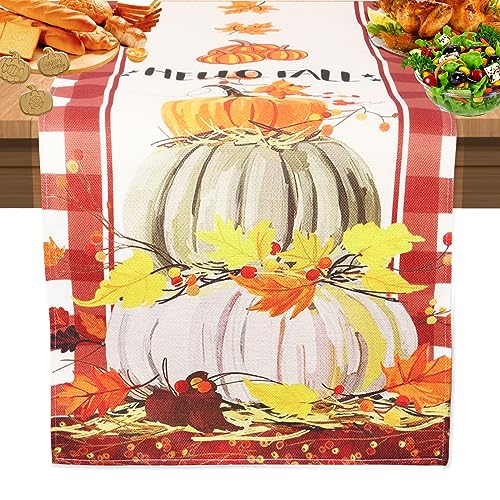 Lollanda Tischläufer Herbstlich 40x140 cm Orange, Tischdecke Herbst Abwaschbar, Willkommen Herbst Party Tischdekoration, Tischdecke Herbstlich für Halloween-Party, Ferienabendessen 40x140cm (Stile 2) von Lollanda