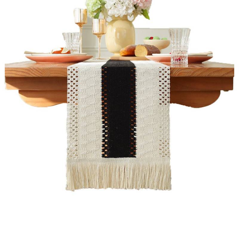 Kaket Tischläufer Makramee Tischläufer Boho Baumwollflachs Tischläufer mit Quasten (1-tlg), Esstisch dekorieren und schützen von Kaket