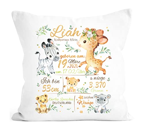 Lolleby´s Kindertraumland Kissen Giraffe Zebra - Personalisiert - mit Füllung - Geburtskissen - Geschenk zur Taufe oder Geburt - Babygeschenk - Junge Mädchen von Lolleby´s Kindertraumland