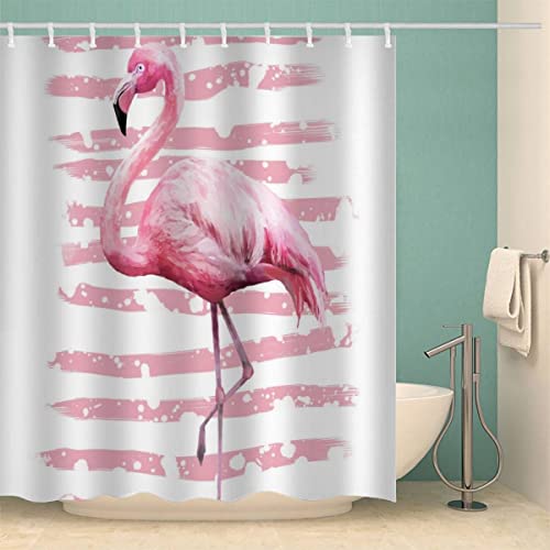 100% Polyester Flamingo Duschvorhang 240x200 Anti-Schimmel Textil Waschbar Wasserdicht Lang Duschvorhänge Retro-Sommer Shower Curtain mit 12 Hooks für Badezimmer Badewanne Badvorhang von Lolosale