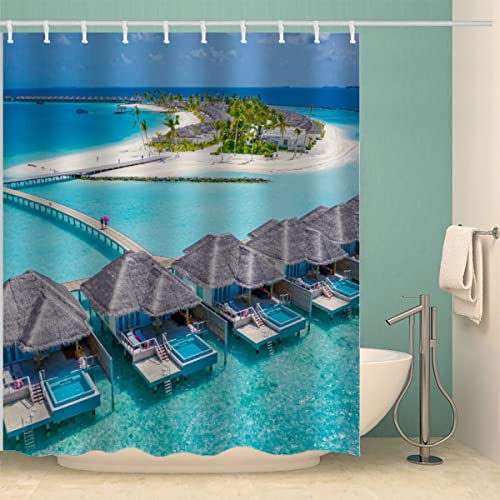100% Polyester Malediven-Insel Duschvorhang 240x200 Anti-Schimmel Textil Waschbar Wasserdicht Lang Duschvorhänge Sommerurlaub Shower Curtain mit 12 Hooks für Badezimmer Badewanne Badvorhang 100% Polyester Malediven-Insel Duschvorhang 240x200 Anti-Schimmel Textil Waschbar Wasserdicht Lang Duschvorhänge Sommerurlaub Shower Curtain mit 12 Hooks für Badezimmer Badewanne Badvorhang von Lolosale