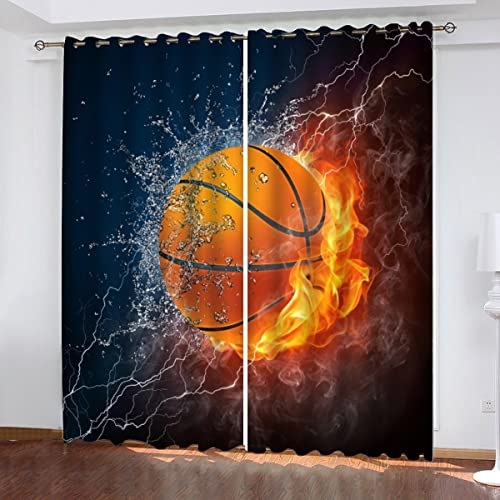 Basketball Vorhang Blickdicht B 150 X H 166 cm Sport Gardinen mit ösen Polyester Schallschutz Vorhänge 2er Set für Jugendzimmer Wohnzimmer Schlafzimmer Modern Home Dekoration von Lolosale