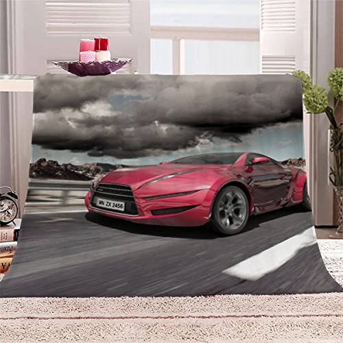 Decke 150x200 cm 3D-Sportwagen Kuscheldecke Flauschig 3D Digitaldruck Weiche Warme Mikrofaser Flanelldecke Roter Rennwagen Motiv Wohndecke Sofadecke Couchdecke Blanket für Erwachsene von Lolosale