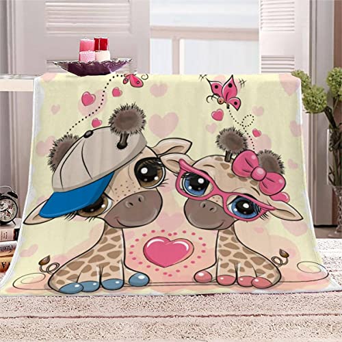 Decke 150x200 cm Cartoon-Giraffe Kuscheldecke Flauschig 3D Digitaldruck Weiche Warme Mikrofaser Flanelldecke Süße Tiere Motiv Wohndecke Sofadecke Couchdecke Blanket für Erwachsene von Lolosale