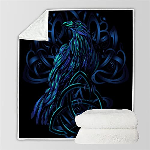 Decke 150x200 cm Wikinger Kuscheldecke Flauschig 3D Digitaldruck Weiche Warme Mikrofaser Flanelldecke Keltische Krähe Motiv Wohndecke Sofadecke Couchdecke Blanket für Erwachsene von Lolosale