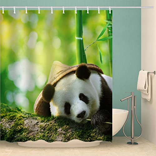 Duschvorhang 180x180 Bambus Panda Anti-Schimmel Polyester Wasserdicht Duschvorhänge Süße Tiere Shower Curtain mit 12 Hooks für Badezimmer Badewanne Anti-Bakteriell Waschbar Badvorhang von Lolosale