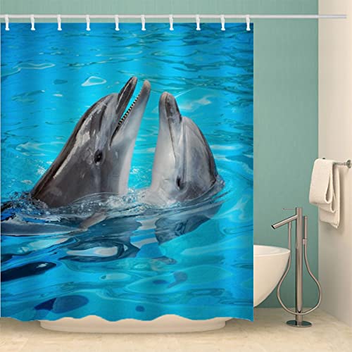 Duschvorhang 180x180 Delfin Anti-Schimmel Polyester Wasserdicht Duschvorhänge Wasserlebewesen Shower Curtain mit 12 Hooks für Badezimmer Badewanne Anti-Bakteriell Waschbar Badvorhang von Lolosale