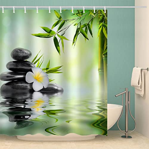 Duschvorhang 180x200 Bambus Stein Anti-Schimmel Schwer Stoff Polyester Wasserdicht Duschvorhänge Zen Shower Curtain mit 12 Duschvorhangringen für Badezimmer Waschbar Badvorhang von Lolosale