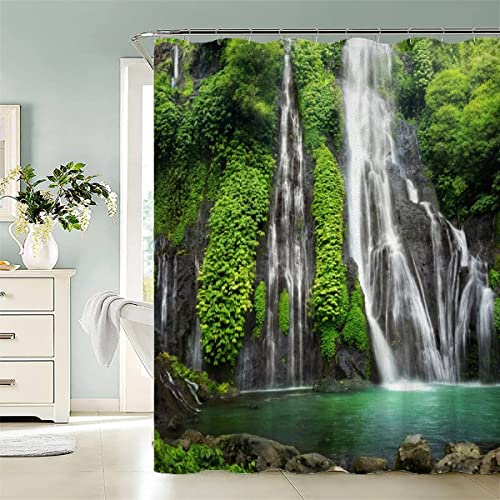 Duschvorhang 180x200 Dschungel Wasserfall Anti-Schimmel Schwer Stoff Polyester Wasserdicht Duschvorhänge Naturlandschaft Shower Curtain mit 12 Duschvorhangringen für Badezimmer Waschbar Badvorhang von Lolosale