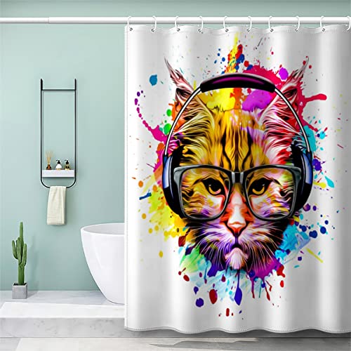 Duschvorhang 180x200 Katze Anti-Schimmel Schwer Stoff Polyester Wasserdicht Duschvorhänge Coole Katze Shower Curtain mit 12 Duschvorhangringen für Badezimmer Waschbar Badvorhang Duschvorhang 180x200 Katze Anti-Schimmel Schwer Stoff Polyester Wasserdicht Duschvorhänge Coole Katze Shower Curtain mit 12 Duschvorhangringen für Badezimmer Waschbar Badvorhang von Lolosale