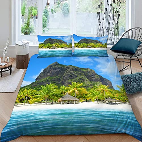 Insel Mauritius Kinderbettwäsche 135x200 3D Motiv 100% Mikrofaser Bettbezug mit Reißverschluss Strand Tropische Landschaft 3 Teilig Bettwäsche-Sets Mädchen Jungen Bettbezüge mit 2 Kissenbezüge 80x80 von Lolosale