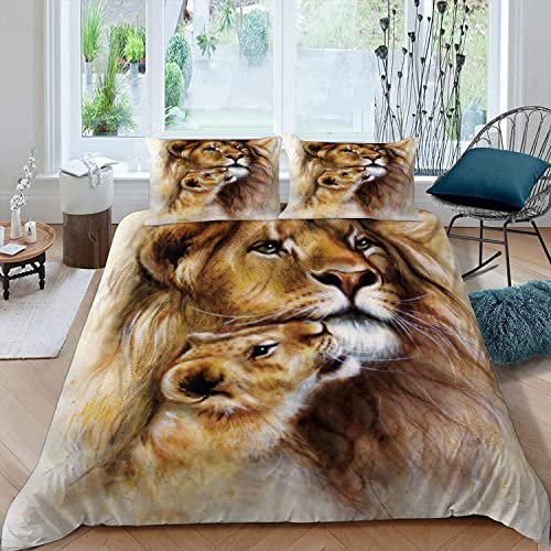 Lolosale Löwe Bettwäsche 135x200 Atmungsaktive Weiche Mikrofaser Wilde Tiere Bettbezug mit ReißVerschluss Sommer 3 Teilig Bettwäsche Set Für Kinder Bettbezüge und 2 Kissenbezug 80x80 cm, Color17 von Lolosale