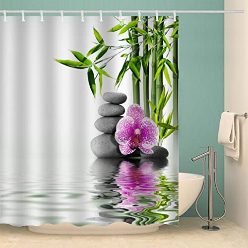 Lolosale Bambus Stein Duschvorhang Anti-Schimmel Zen 3D Motiv Textil Waschbar Duschvorhänge 120x180 cm mit 12 Duschvorhangringen für Badezimmer Badewanne Wasserdicht Badvorhang von Lolosale