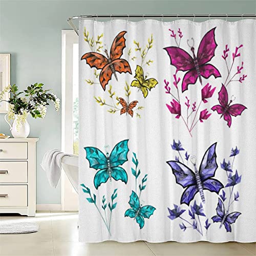 Lolosale Schmetterling Blume Duschvorhang Anti-Schimmel Farbe 3D Motiv Textil Waschbar Duschvorhänge 120x180 cm mit 12 Duschvorhangringen für Badezimmer Badewanne Wasserdicht Badvorhang von Lolosale