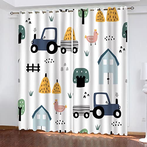 Lolosale Vorhang Blickdicht mit Ösen Traktor Verdunkelungsvorhang 2er Set, Cartoon-Stil Polyester Schallschutz Gardinen für Jungen Mädchen Jugendzimmer Dekoration vorhänge B 140 X H 160 cm von Lolosale