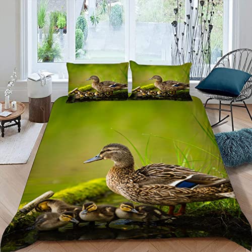 Lolosale Stockente Bettwäsche 135x200 Atmungsaktive Weiche Mikrofaser Frühlingstiere Bettbezug mit ReißVerschluss Sommer 3 Teilig Bettwäsche Set Für Kinder Bettbezüge und 2 Kissenbezug 80x80 cm von Lolosale