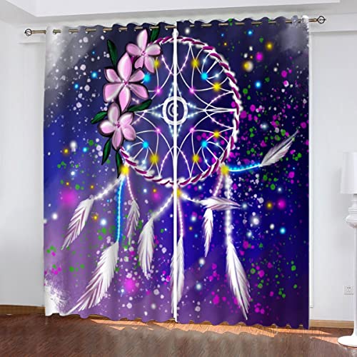 Traumfänger Vorhang Blickdicht B 220 X H 215 cm Girlande Federn Boho Gardinen mit ösen Polyester Schallschutz Vorhänge 2er Set für Jungen Mädchen Wohnzimmer Schlafzimmer Home Dekoration von Lolosale