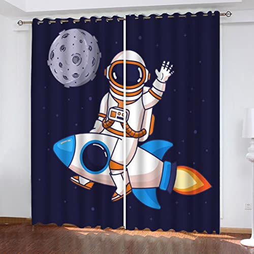 Vorhang Blickdicht mit Ösen Astronaut Rakete Verdunkelungsvorhang 2er Set Weltraumuniversum Polyester Schallschutz Gardinen für Jungen Mädchen Jugendzimmer Dekoration vorhänge B 140 X H 160 cm von Lolosale