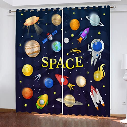 Vorhang Blickdicht mit Ösen Planet Rakete Stern Verdunkelungsvorhang 2er Set Weltraum-Science-Fiction Polyester Schallschutz Gardinen für Jungen Wohnzimmer Schlafzimmer Vorhänge B 220 X H 215 cm von Lolosale