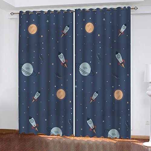 Weltraum Rakete Universum Vorhang Blickdicht B 234 X H 137 cm Grau Gardinen mit ösen Polyester Schallschutz Vorhänge 2er Set für Jungen Mädchen Wohnzimmer Schlafzimmer Home Dekoration von Lolosale