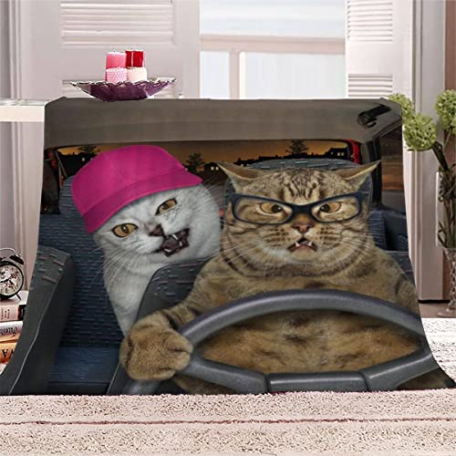 Winter Decke 150x200 cm Tier Katze Kuscheldecke Flauschig 3D Digitaldruck Weiche Warme Mikrofaser Flanelldecke Wagen Motiv Wohndecke Sofadecke Couchdecke Blanket für Erwachsene von Lolosale