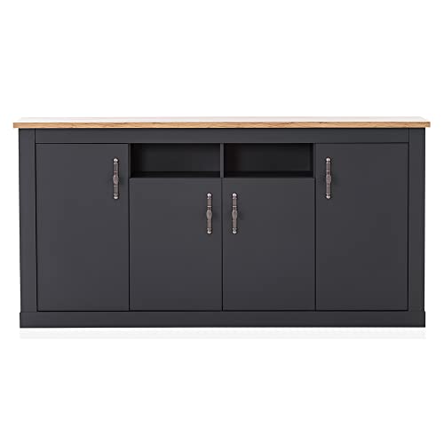 Anrichte Kommode Sideboard Landhaus in anthrazit mit Wotan Eiche Nb., B/H/T ca. 200/104/45 cm von Lomadox