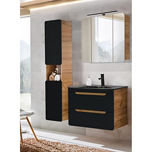 Badmöbelset in seidenmatt anthrazit mit Wotan Eiche Nb. mit 81 cm Keramik Waschtisch, Waschbecken Unterschrank, LED-Spiegelschrank und Hochschrank Badmöbelset in seidenmatt anthrazit mit Wotan Eiche Nb. mit 81 cm Keramik Waschtisch, Waschbecken Unterschrank, LED-Spiegelschrank und Hochschrank von Lomadox