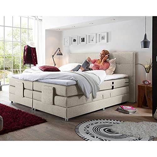 Boxspringbett Hotelbett Doppelbett in Ivory Creme, Komfort Topper, 180x200 cm, H2, elektrisch verstellbar, Taschenfederkern-Matratze von Lomadox