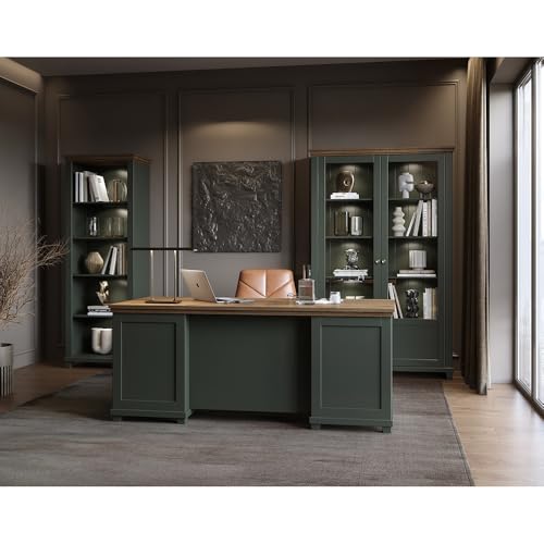 Büromöbel Set 3-teilig in grün mit Eiche Schreibtisch Vitrine Aktenregal Rückwand mit Lamellen Optik Landhaus Stil Arbeitszimmer Kanzlei Büromöbel Set 3-teilig in grün mit Eiche Schreibtisch Vitrine Aktenregal Rückwand mit Lamellen Optik Landhaus Stil Arbeitszimmer Kanzlei von Lomadox