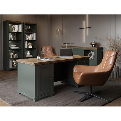 Büromöbel Set 4-teilig in grün mit Eiche Schreibtisch Sideboard Aktenregal Rückwand mit Lamellen Optik Kanzlei Arbeitszimmer Landhaus Stil Büromöbel Set 4-teilig in grün mit Eiche Schreibtisch Sideboard Aktenregal Rückwand mit Lamellen Optik Kanzlei Arbeitszimmer Landhaus Stil von Lomadox