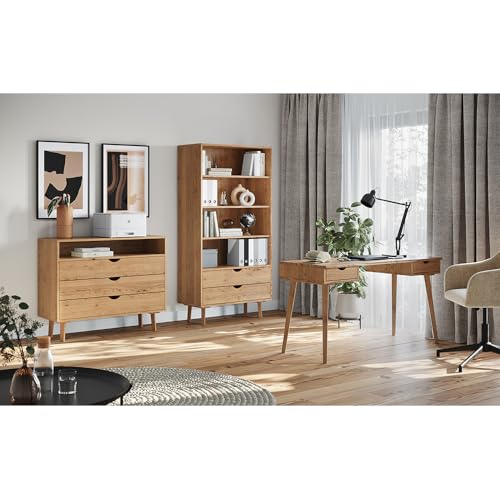 Büromöbel komplett Set 3-teilig mit Schreibtisch Kommode Regal Eiche massiv von Lomadox