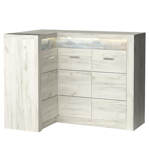 Eckkommode Sideboard Eckschrank Kommode Wohnzimmerschrank Anrichte Aufbewahrunsschrank modern in weiß mit LED Beleuchtung von Lomadox