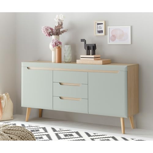 Esszimmer, Wohnzimmer Sideboard, Anrichte, Kommode in Grün Matt mit Eiche von Lomadox