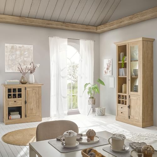 Esszimmer-Set Esszimmermöbel in Eiche mit schwarz 2-teilig, Landhausstil, 1 Kommode, 1 Vitrine inkl. LED-Beleuchtung Esszimmer-Set Esszimmermöbel in Eiche mit schwarz 2-teilig, Landhausstil, 1 Kommode, 1 Vitrine inkl. LED-Beleuchtung von Lomadox