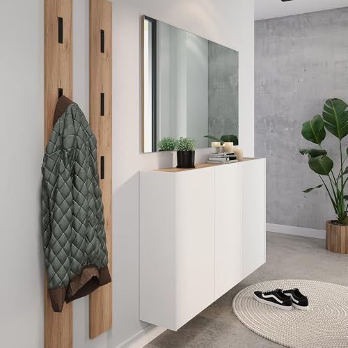 Garderoben-Set 4-teilig in weiß mit Eiche | Flurgarderobe Modern mit Spiegel und Kommode Garderoben-Set 4-teilig in weiß mit Eiche | Flurgarderobe Modern mit Spiegel und Kommode von Lomadox