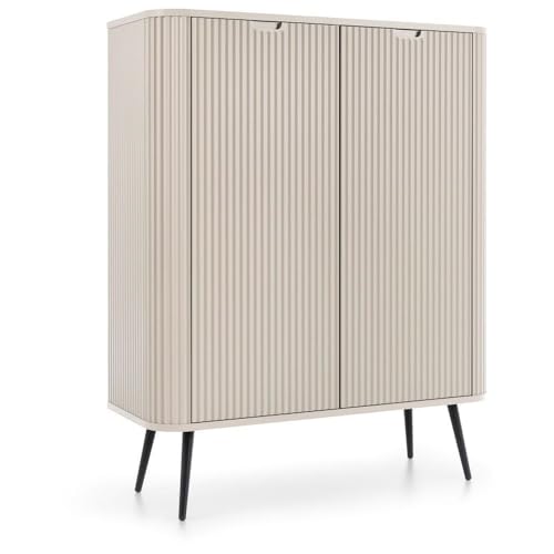 Highboard Anrichte Kommode Schrank 2-türig Kaschmir Cashmere beige mit Rillen Design Metallfüße schwarz 103x129x39 cm von Lomadox