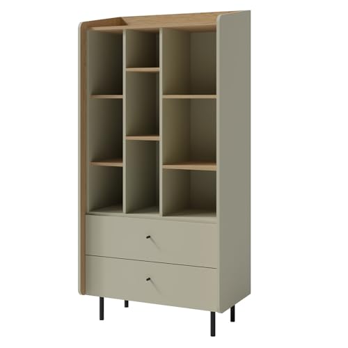 Jugendzimmer Kinderzimmer Highboard Anrichte Kommode Stauraumschrank 80 cm breit in grün mit Eiche, mit 2 Schubladen von Lomadox
