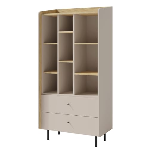 Jugendzimmer Kinderzimmer Highboard Anrichte Kommode Stauraumschrank 80 cm breit in sandbeige mit Eiche, mit 2 Schubladen von Lomadox