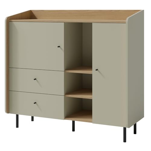 Jugendzimmer Kinderzimmer Kommode Anrichte Sideboard 125 cm breit in grün mit Eiche, mit 2 Türen und 2 Schubladen von Lomadox