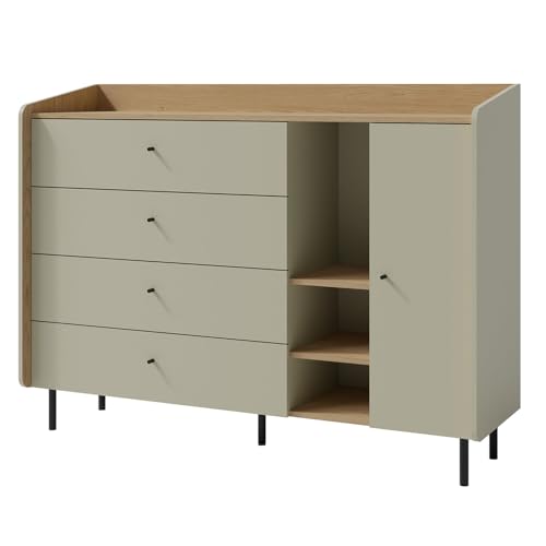 Jugendzimmer Kinderzimmer Sideboard Anrichte Kommode 155 cm breit in grün mit Eiche, 1 Tür und 4 Schubladen Jugendzimmer Kinderzimmer Sideboard Anrichte Kommode 155 cm breit in grün mit Eiche, 1 Tür und 4 Schubladen von Lomadox