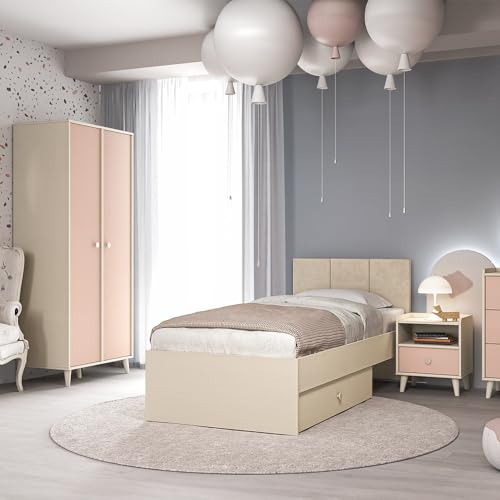 Kinderzimmer Set 3-teilig in Sandbeige mit rosa mit fühlbarer Oberfläche, Bett 90x200cm Kleiderschrank Nachtschrank Softclose Kinderzimmer Set 3-teilig in Sandbeige mit rosa mit fühlbarer Oberfläche, Bett 90x200cm Kleiderschrank Nachtschrank Softclose von Lomadox