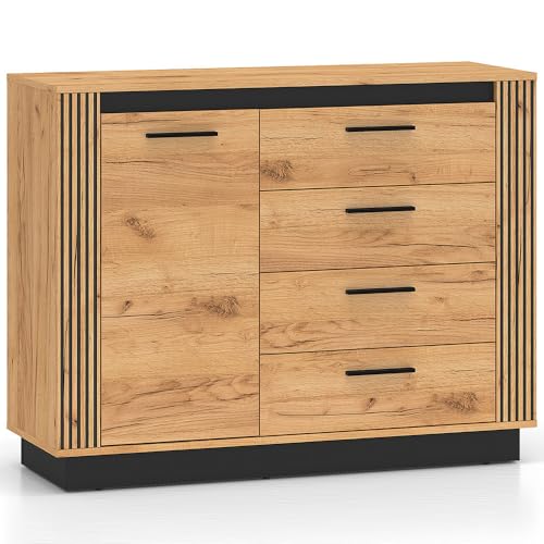 Kommode 115 cm breit Anrichte Sideboard Wohnzimmerschrank Schlafzimmerschrank Schrank modern in Eiche mit schwarz von Lomadox